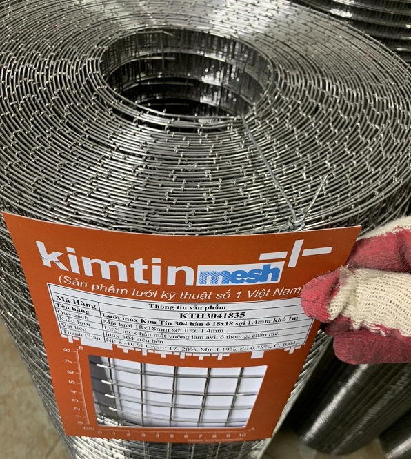 Lưới inox Kim Tín 304 hàn ô 18x18mm sợi 1.4mm khổ 1m