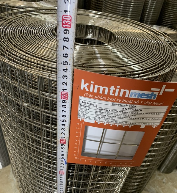 Lưới inox Kim Tín 304 hàn ô 35x35mm sợi 2.7mm khổ 1.2m