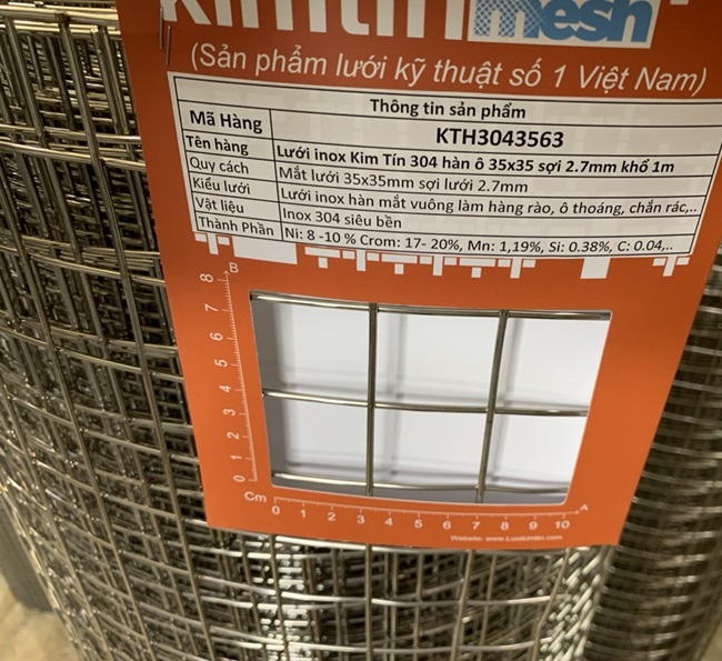Lưới inox Kim Tín 304 hàn ô 35x35mm sợi 2.7mm khổ 1m