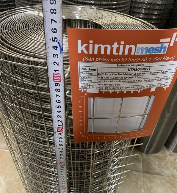 Lưới inox Kim Tín 304 hàn ô 40x40mm sợi 2.5mm khổ 1m